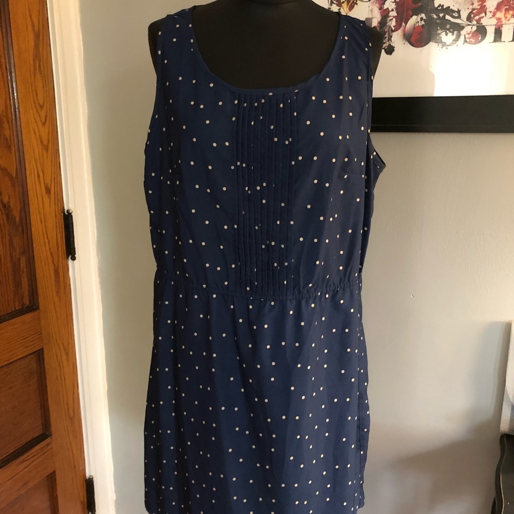 Mango large blue gold polka dot dress